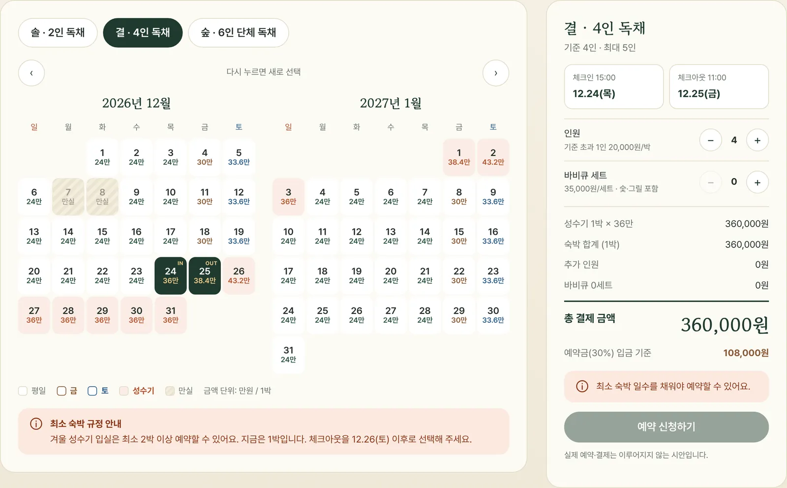 최소 숙박 검사