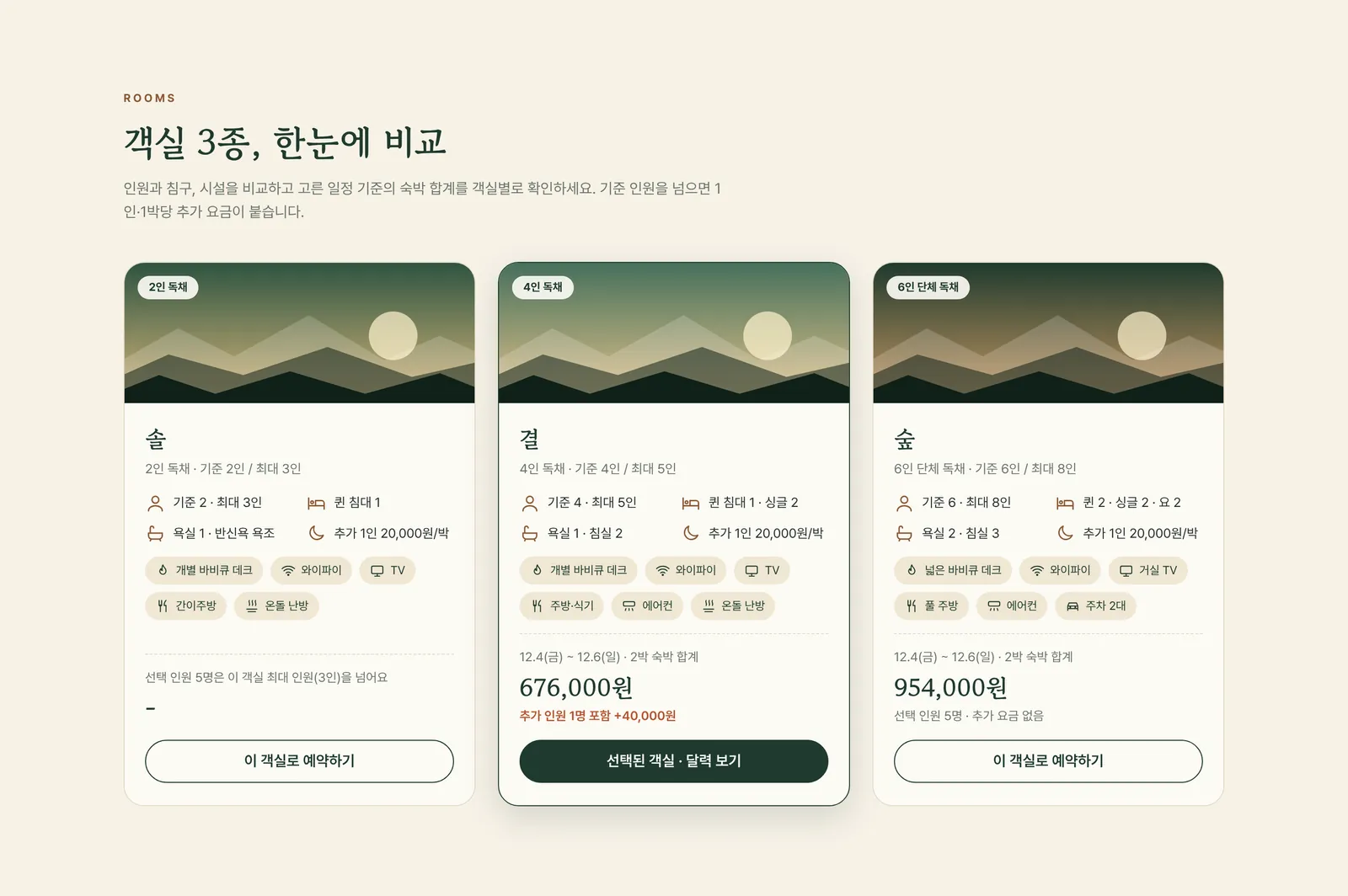 객실 3종 비교